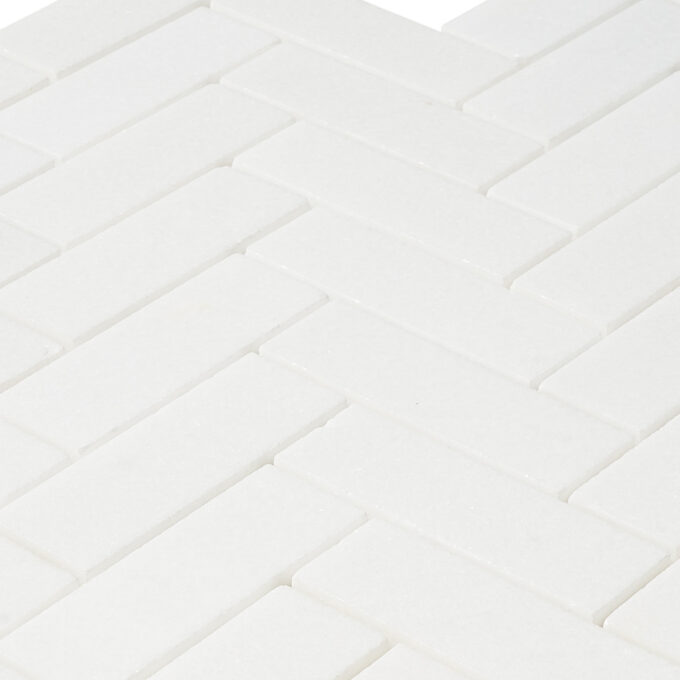 Thassos Marble 1" x 3" Heeringbone Polished Mosaic Tile - Image 4