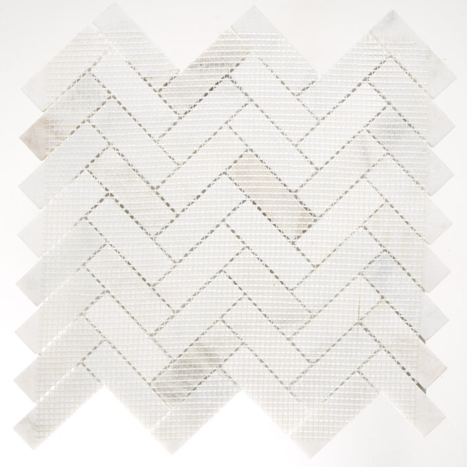 Thassos Marble 1" x 3" Heeringbone Polished Mosaic Tile - Image 5