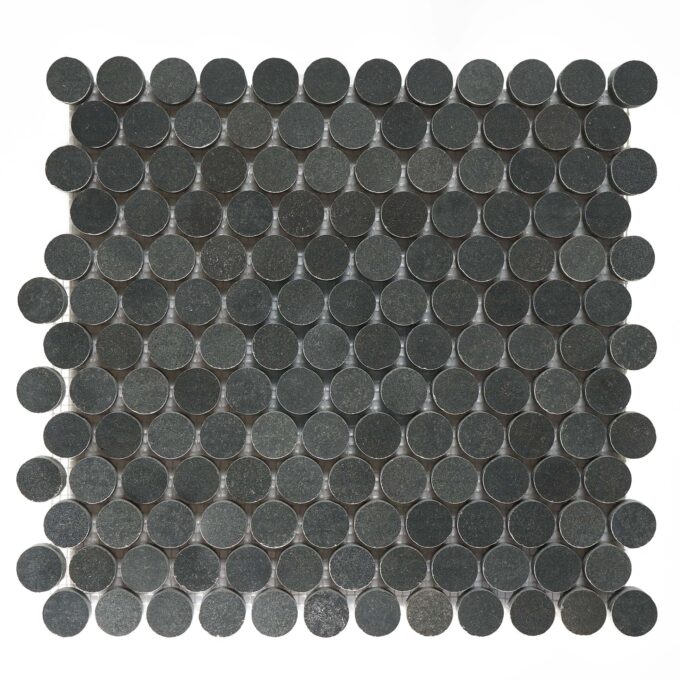 Vulcan Black Penny Round Honed Mosaic Tile