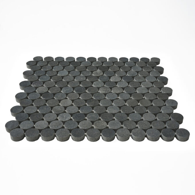 Vulcan Black Penny Round Honed Mosaic Tile - Image 3