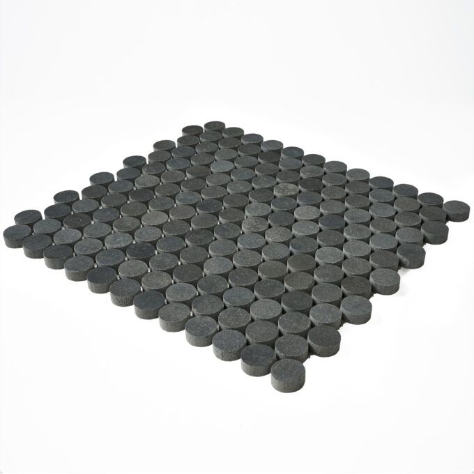 Vulcan Black Penny Round Honed Mosaic Tile - Image 4
