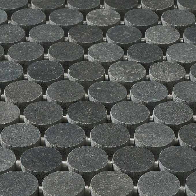 Vulcan Black Penny Round Honed Mosaic Tile - Image 2