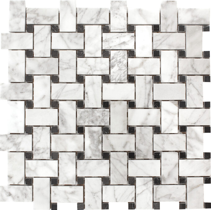 Carrara Marble Polished Basketweave Polished Mosaic Tile