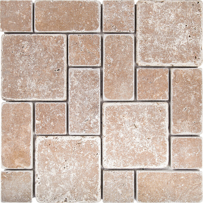Tuscany Brown Travertine Roman Pattern Tumbled Mosaic Tile