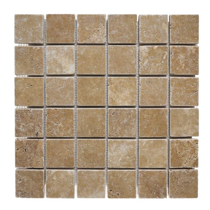 Tuscany Brown Travertine 2" x 2" Tumbled Mosaic Tile