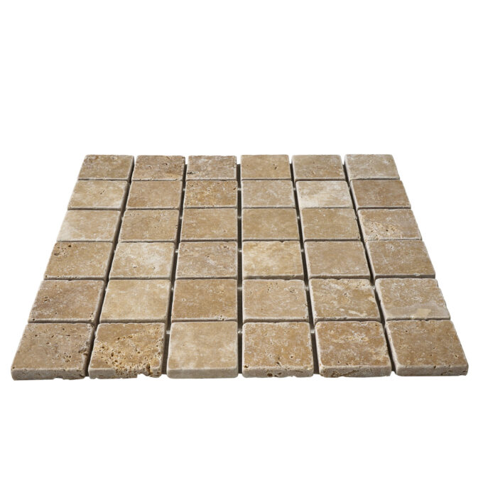 Tuscany Brown Travertine 2" x 2" Tumbled Mosaic Tile - Image 2