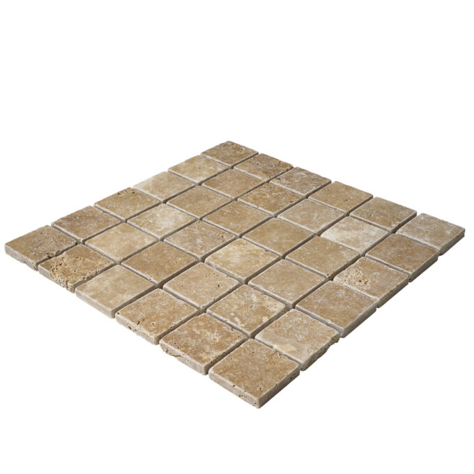Tuscany Brown Travertine 2" x 2" Tumbled Mosaic Tile - Image 3