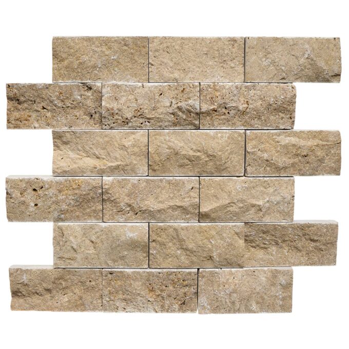 Tuscany Brown Travertine 2" x 4" Split Face Mosaic Tile