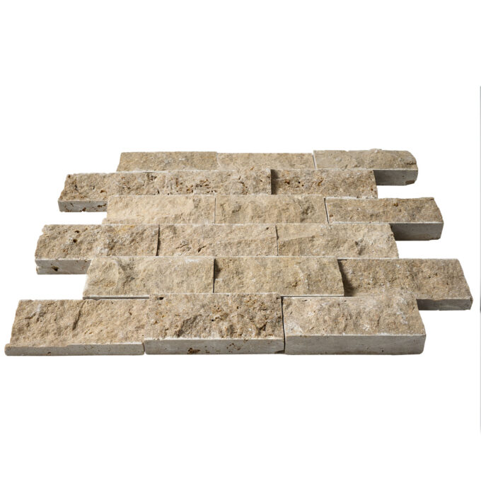 Tuscany Brown Travertine 2" x 4" Split Face Mosaic Tile - Image 3
