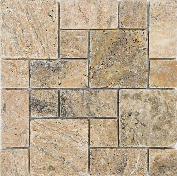 Rustic Desert Travertine Roman Pattern Tumbled Mosaic Tile