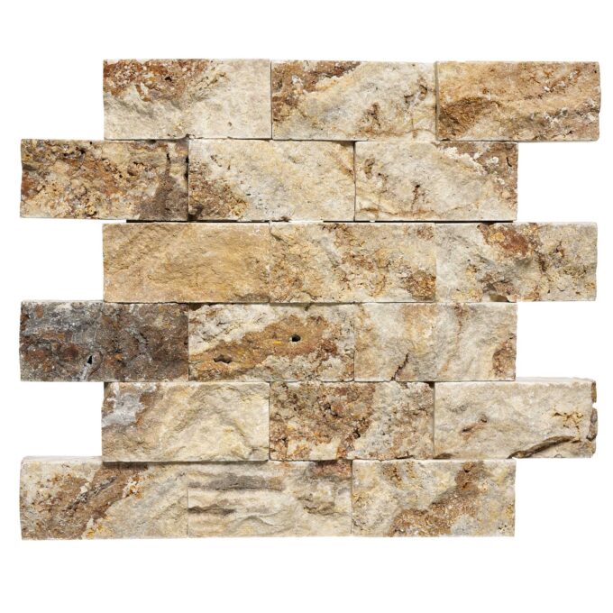 Rustic Desert Travertine 2" x 4" Split Face Mosaic Tile