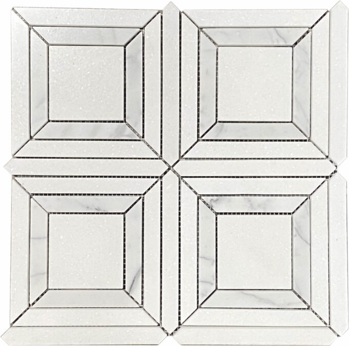 Thassos & Carrara Marble Avec Water Jet Polished Mosaic Tile