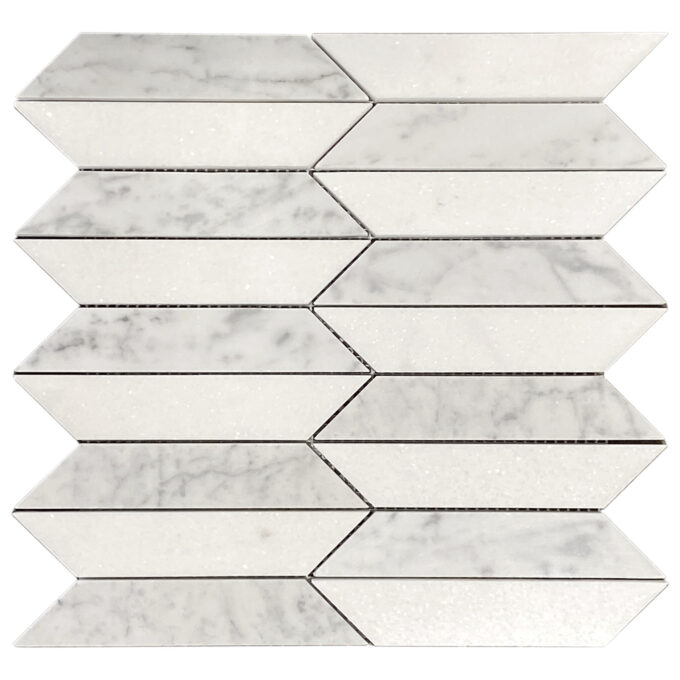 Thassos & Carrara Marble Picket Water Jet Polished Mosaic Tile