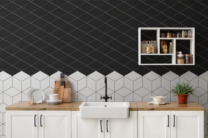 Flow 7.5" x 13" Harlequin Black Matte Porcelain Tile - Image 4